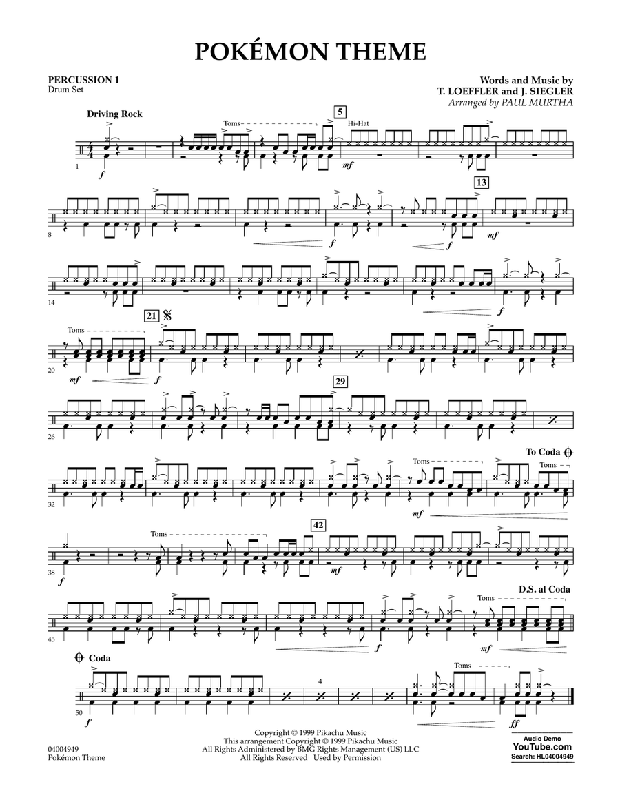 Pokemon Theme - Percussion 1 Concert Band scores gallery preview page 1