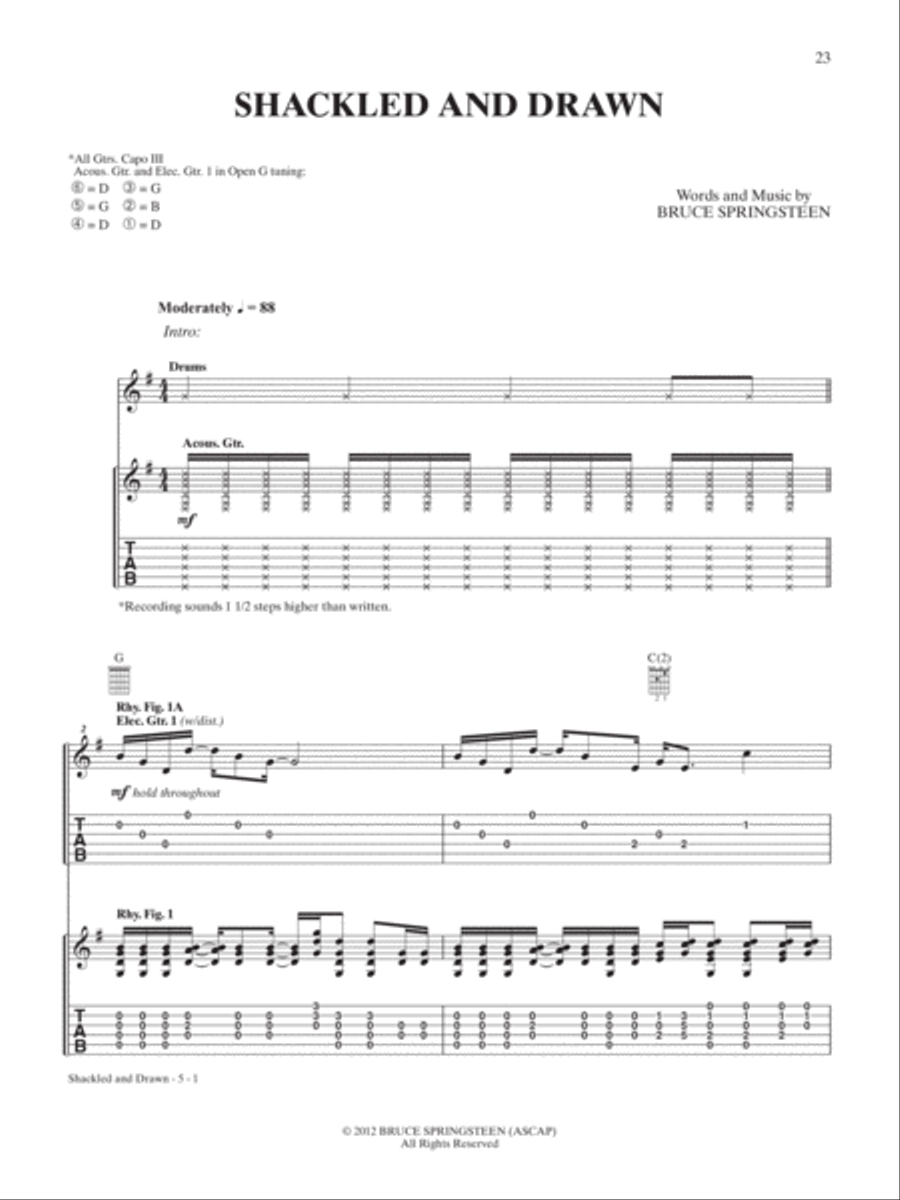 Shackled and Drawn by Bruce Springsteen Guitar Tablature Digital Sheet Music Sheet Music Plus