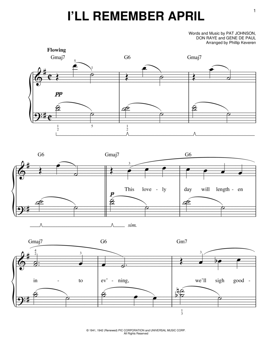 I'll Remember April (arr. Phillip Keveren) Easy Piano scores gallery preview page 1
