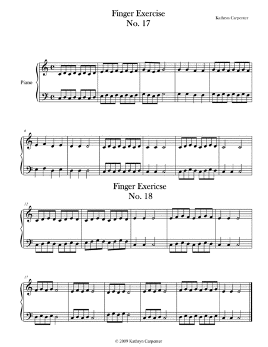 Finger Exercise No. 17 & 18 (Key of C) Piano Method scores gallery preview page 1