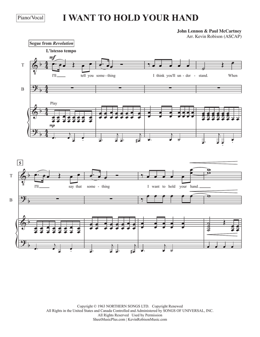 I Want To Hold Your Hand TTBB scores gallery preview page 1