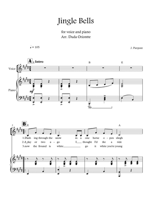 Jingle Bells (E major - one voice - with chords)