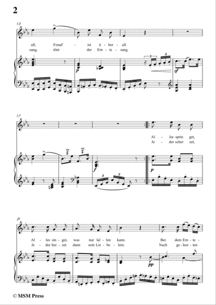 Schubert-Erntelied,in E flat Major,for Voice&Piano Voice scores gallery preview page 4