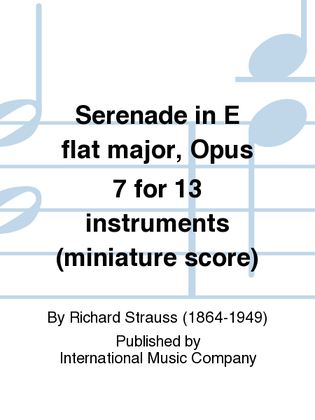 Book cover for Miniature Score To Serenade In E Flat Major, Opus 7 For 13 Instruments