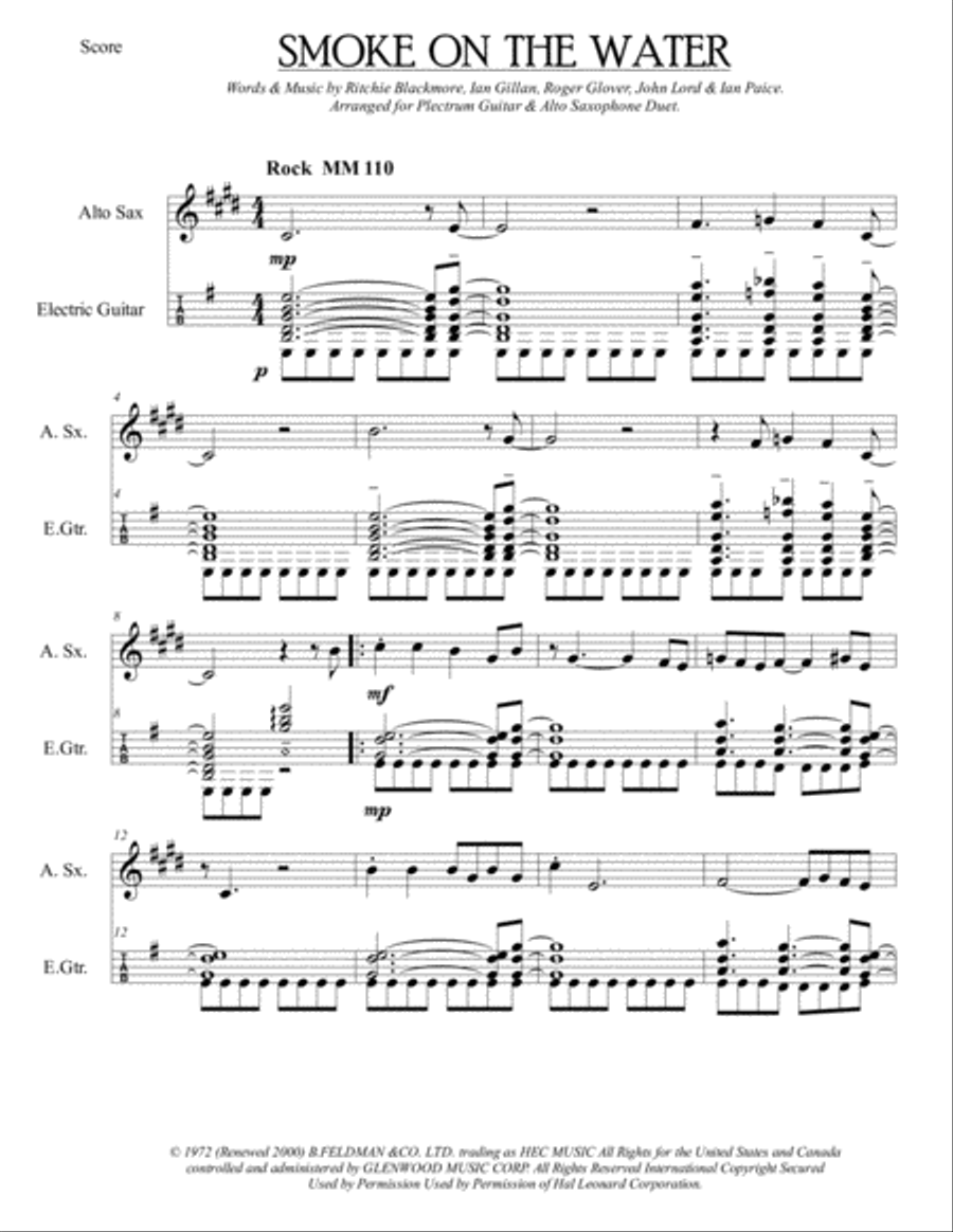 Smoke On The Water Alto Saxophone scores gallery preview page 3