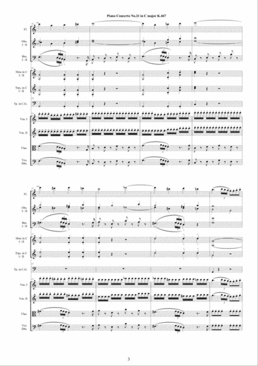 Mozart - Piano Concerto No.21 in C major K 467 for Piano solo and Orchestra - Score and Parts Chamber Orchestra scores gallery preview page 3
