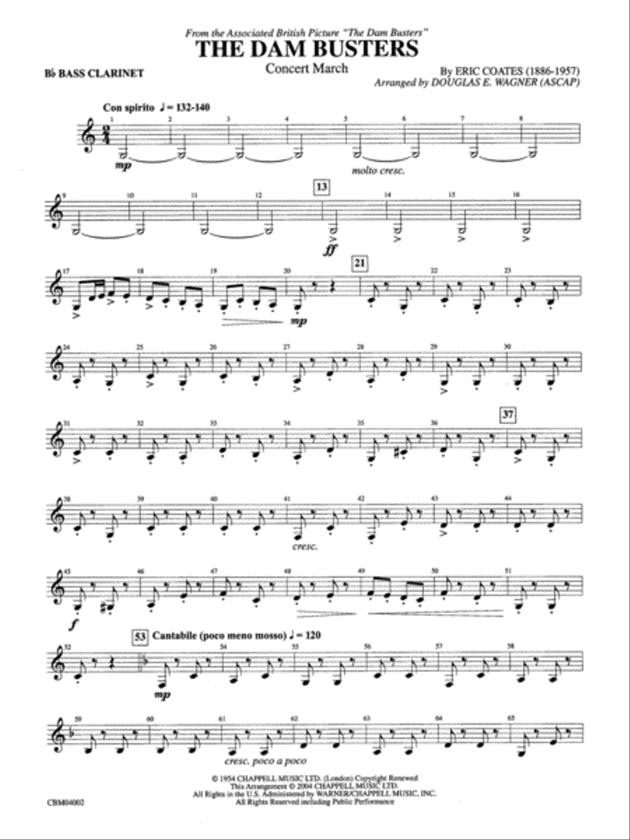 The Dam Busters Concert March: B-flat Bass Clarinet Concert Band scores gallery preview page 1