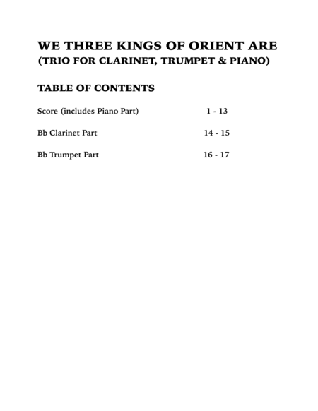We Three Kings (Trio for Clarinet, Trumpet and Piano) image number null