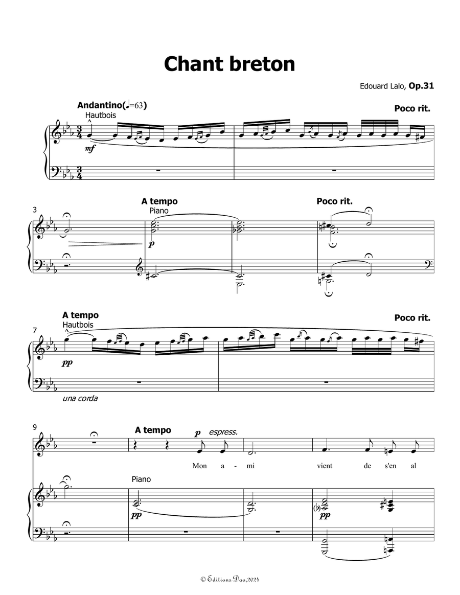 Chant breton, by Edouard Lalo, in c minor Piano, Vocal scores gallery preview page 3