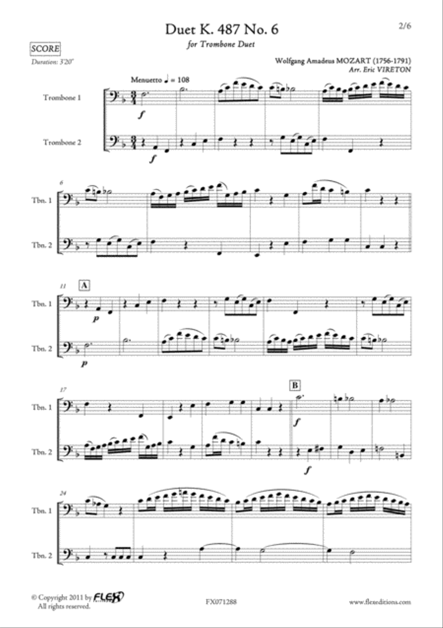 Duet K.487 No. 6 Duet K.487 No. 6 Trombone Duet scores gallery preview page 2