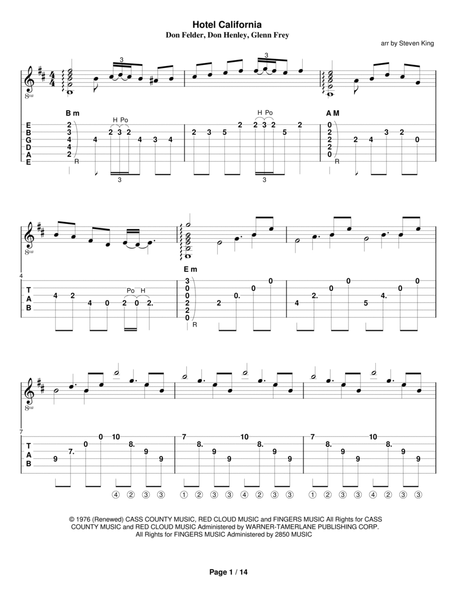 Hotel California Guitar Solo scores gallery preview page 1