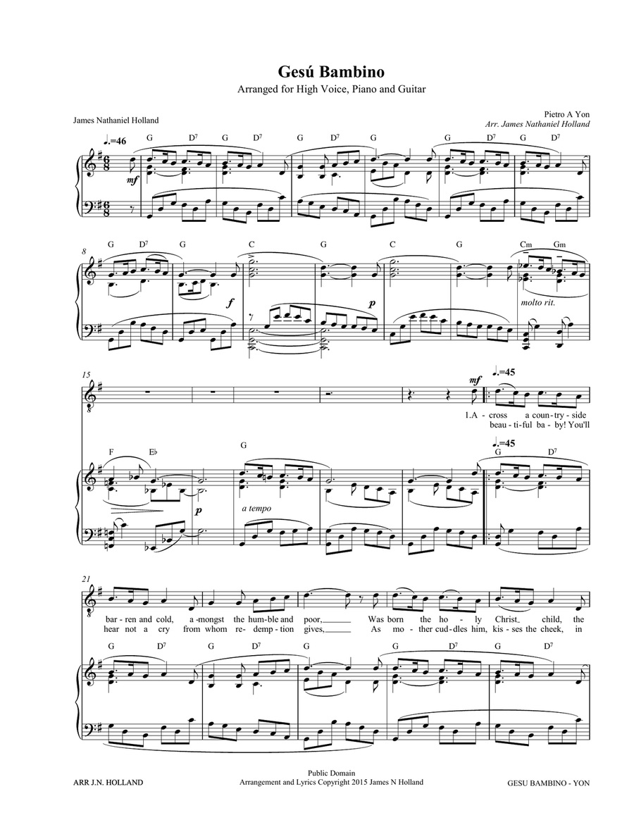 Gesu Bambino for High Voice and Piano with New English Lyrics High Voice scores gallery preview page 3