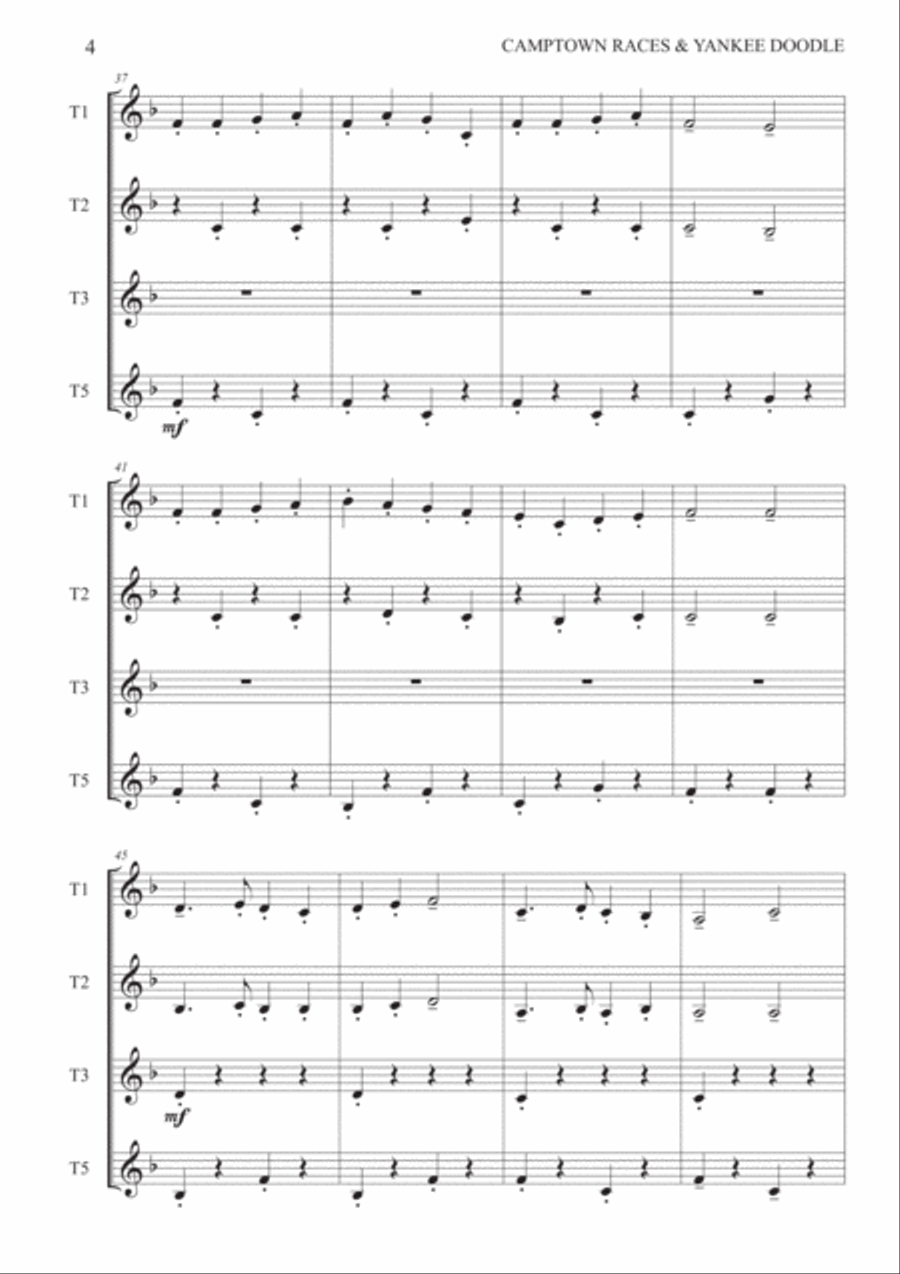Camptown Races & Yankee Doodle Dandy medley - Trumpet quartet Brass Quartet scores gallery preview page 5