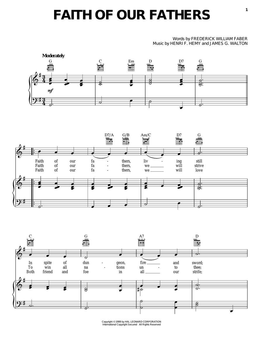 Faith Of Our Fathers Faith Of Our Fathers Piano, Vocal, Guitar scores gallery preview page 1