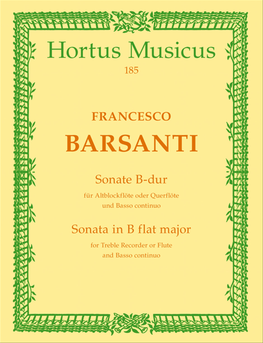 Sonate for Treble Recorder (Flute) and Basso continuo B flat major op. 1/6