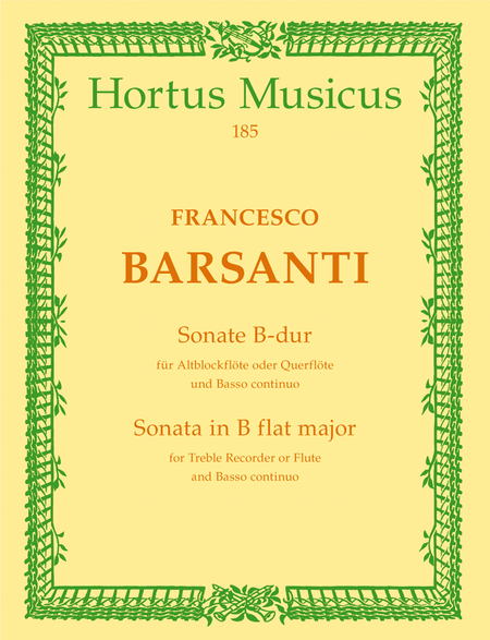 Sonate for Treble Recorder (Flute) and Basso continuo B flat major op. 1/6