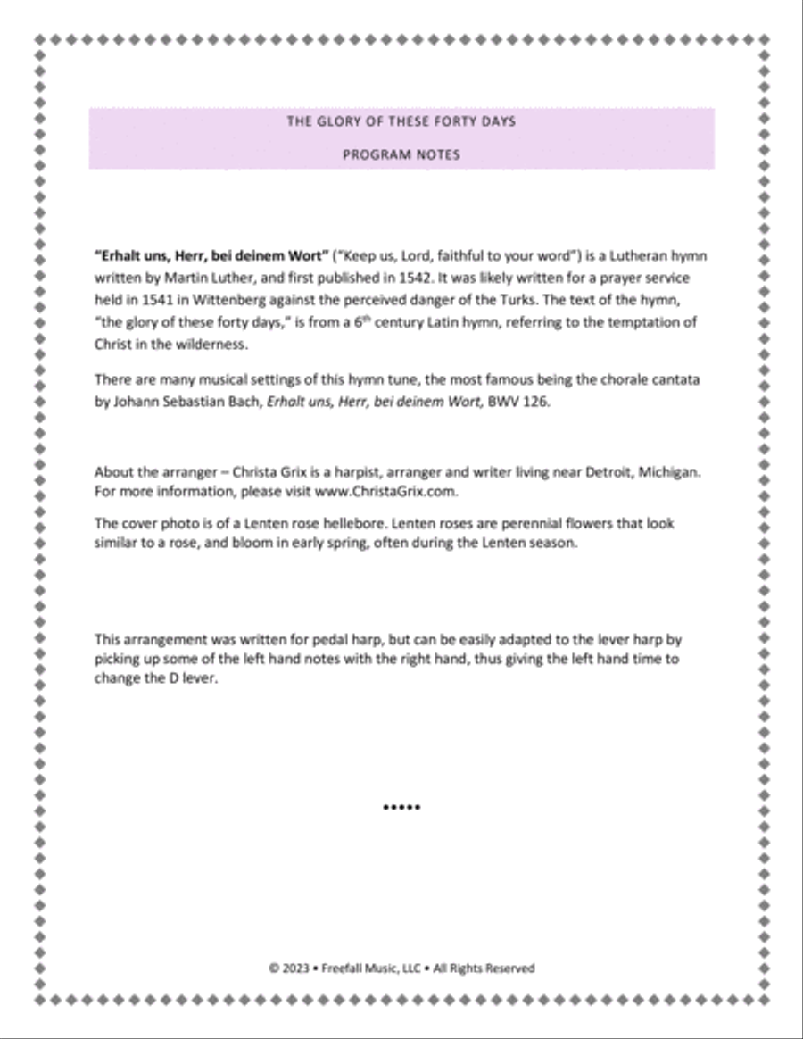 The Glory of These Forty Days (ERHALT UNS HERR) Chamber Music scores gallery preview page 2
