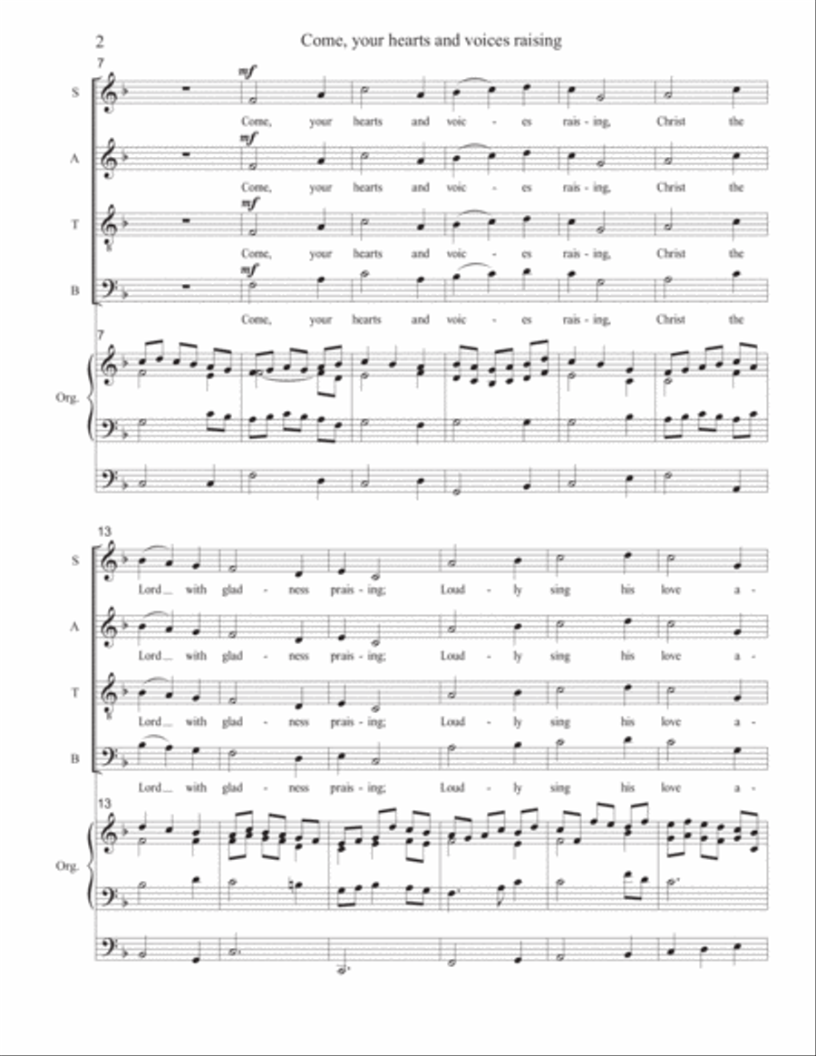 Come, your hearts and voices raising 4-Part scores gallery preview page 2