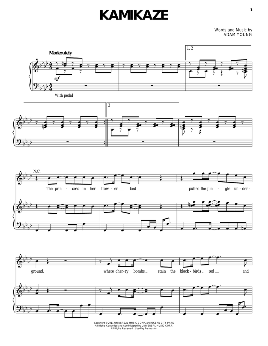 Kamikaze Kamikaze Piano, Vocal, Guitar scores gallery preview page 1