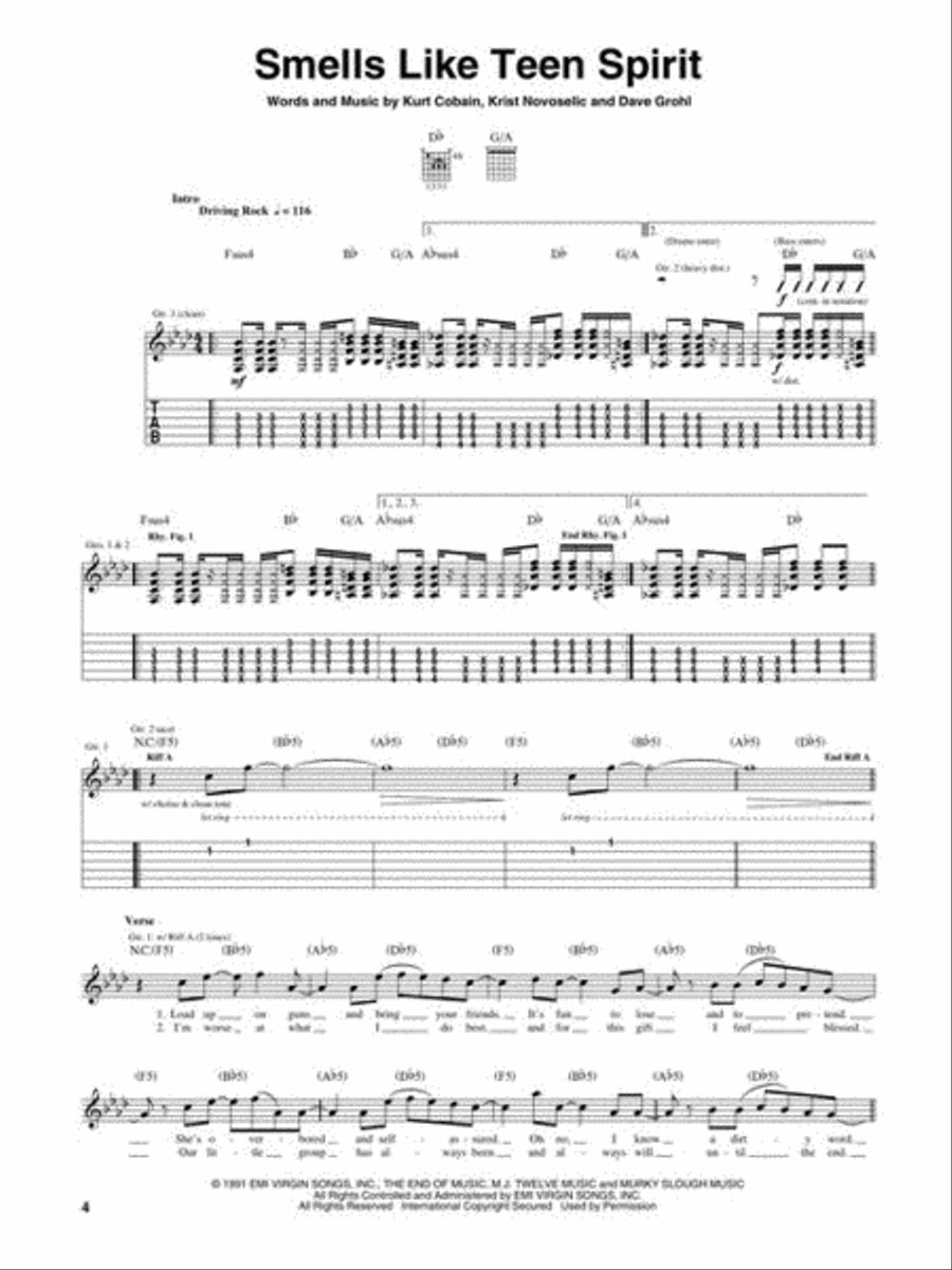 Nirvana – Nevermind Electric Guitar scores gallery preview page 4