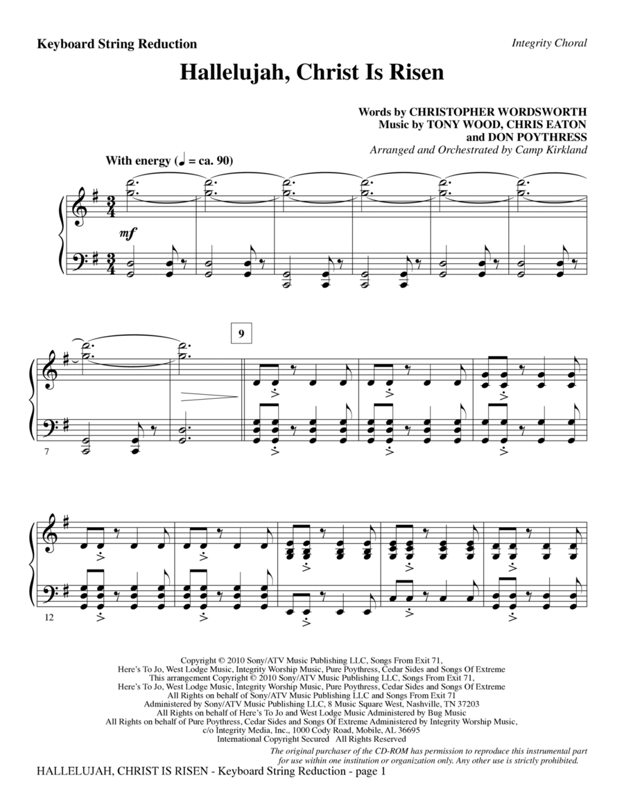 Hallelujah, Christ Is Risen - Keyboard String Reduction Choir scores gallery preview page 1