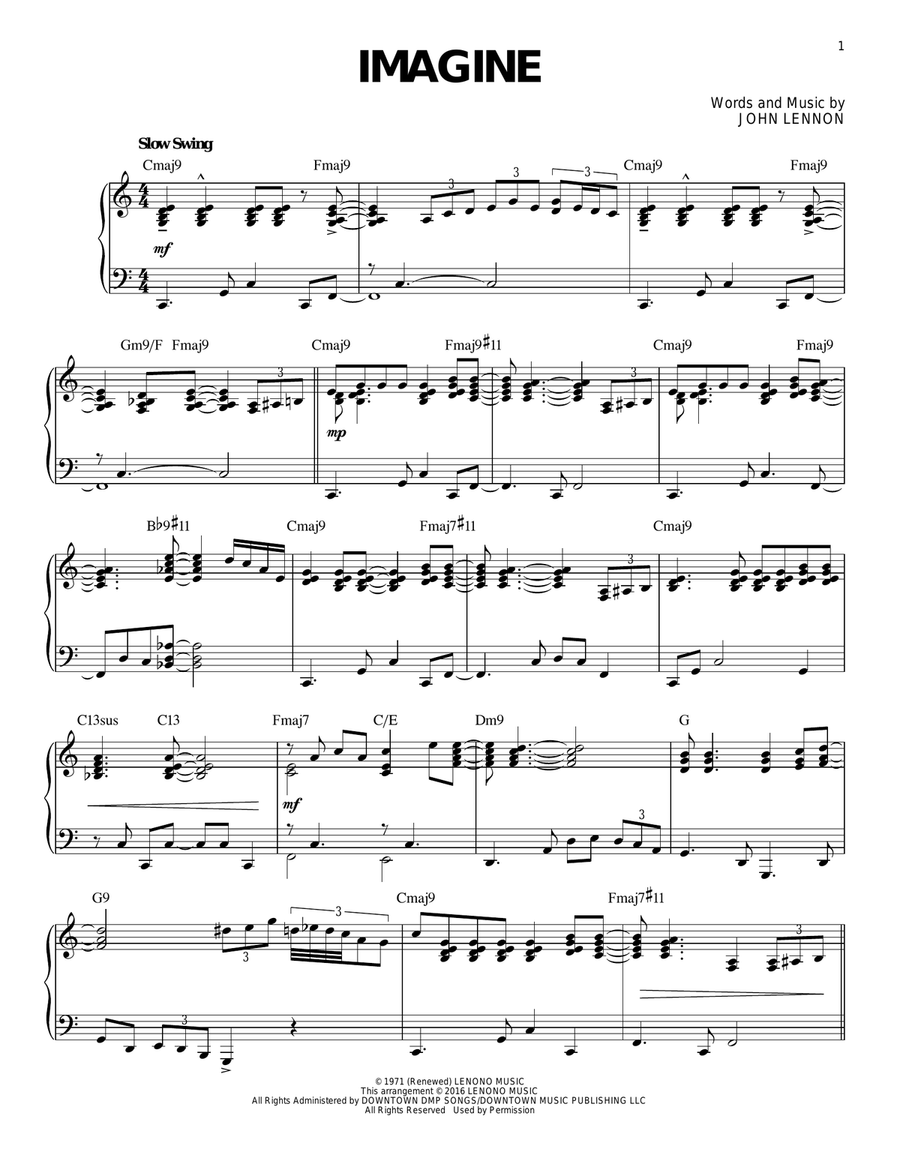 Imagine [Jazz version] (arr. Brent Edstrom) Piano Solo scores gallery preview page 1