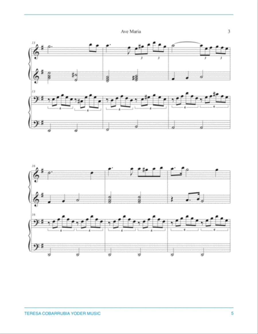 Ave Maria - Schubert - Easy Piano Duet by Teresa Cobarrubia Yoder Easy Piano scores gallery preview page 5