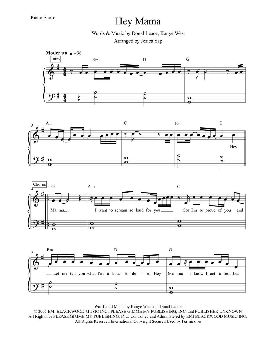 Hey Mama Easy Piano scores gallery preview page 1