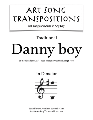Book cover for TRADITIONAL: Danny boy (transposed to D major)