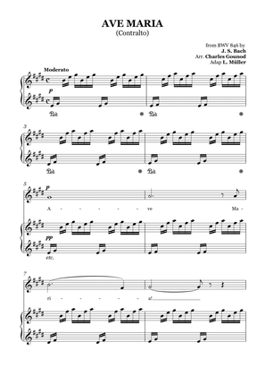 AVE MARIA - Bach/Gounod. For Soloist Contralto in E Major with Piano Accompaniment