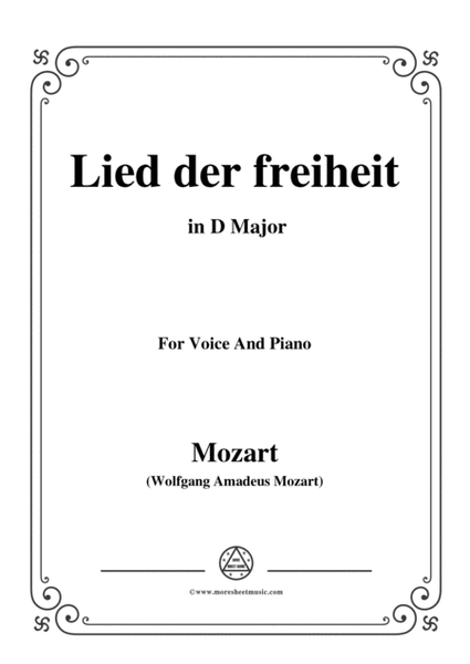 Mozart-Lied der freiheit,in D Major,for Voice and Piano image number null