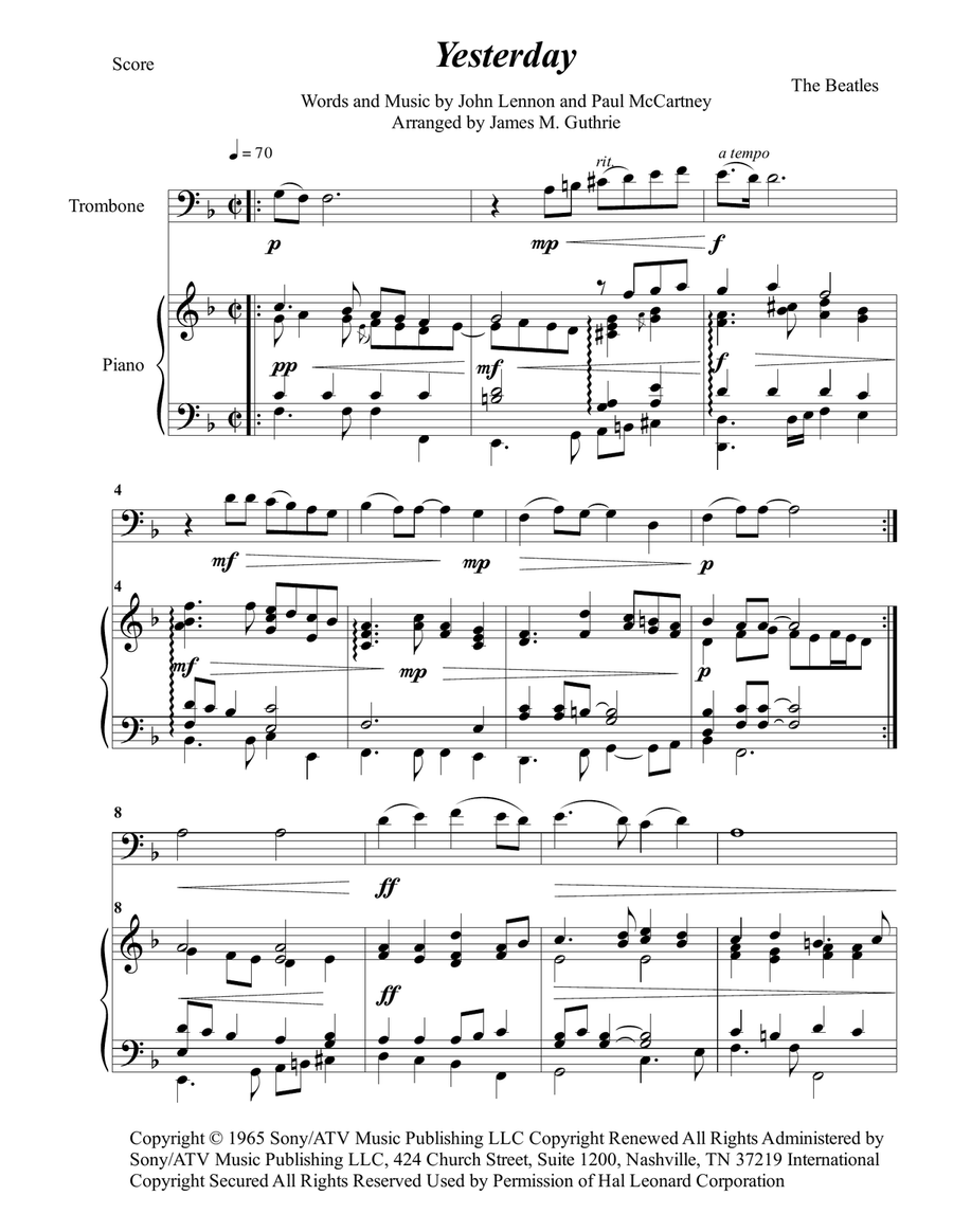 Yesterday Piano scores gallery preview page 1