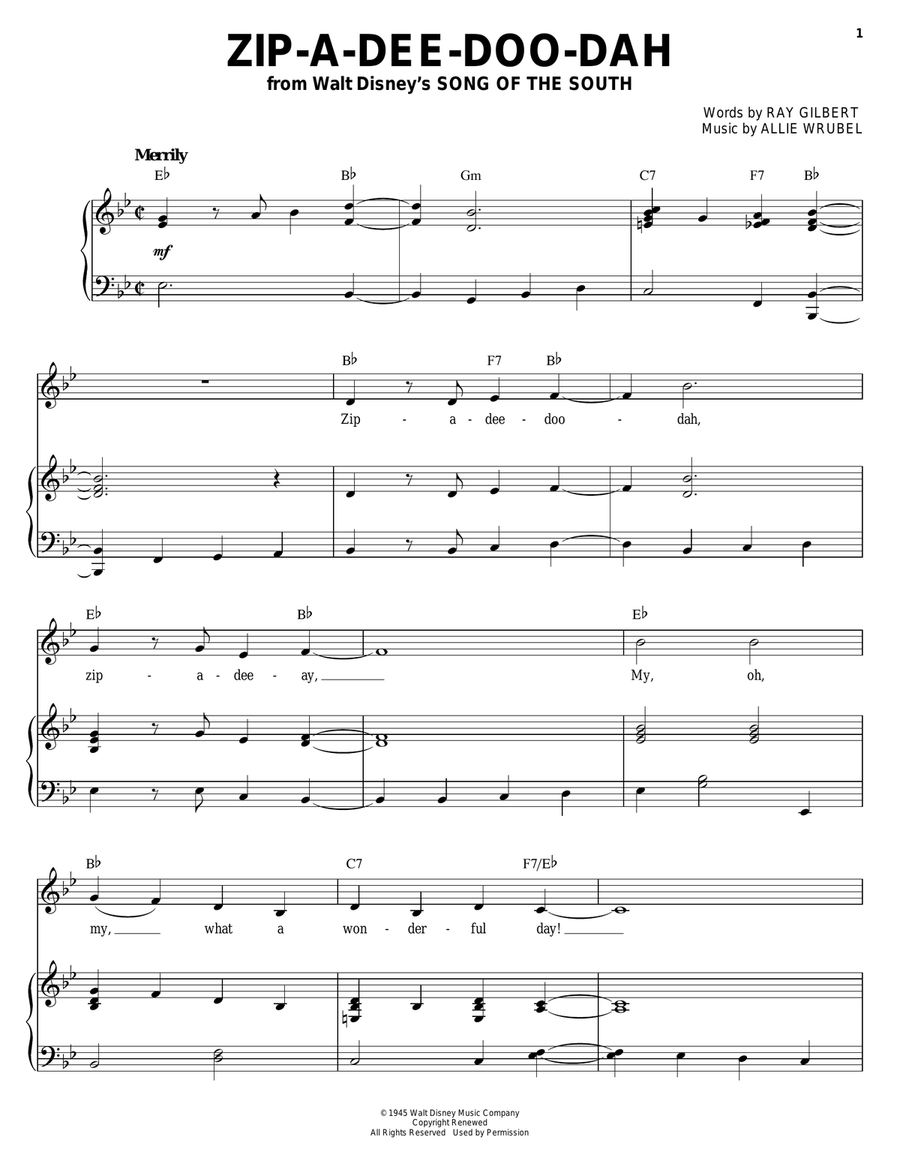 Zip-A-Dee-Doo-Dah (from Song Of The South) Piano, Vocal scores gallery preview page 1