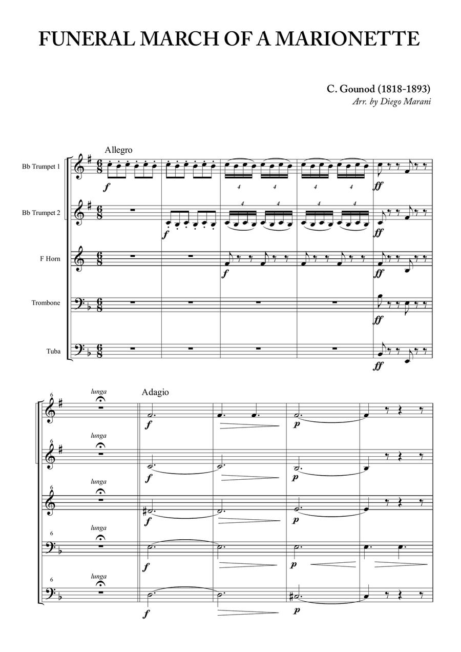 Funeral March of a Marionette for Brass Quintet Brass Quintet scores gallery preview page 1