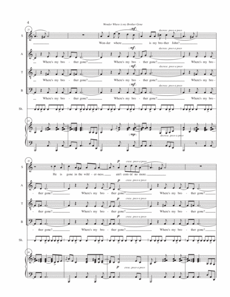 Wonder Where is my Brother Gone? - (Spiritual) SATB & Piano (and shaker) image number null