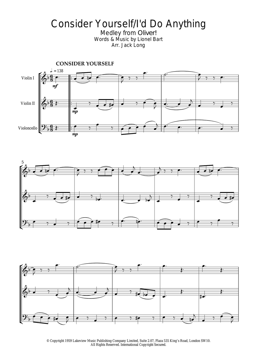 Consider Yourself (from Oliver!) Violin Solo scores gallery preview page 1