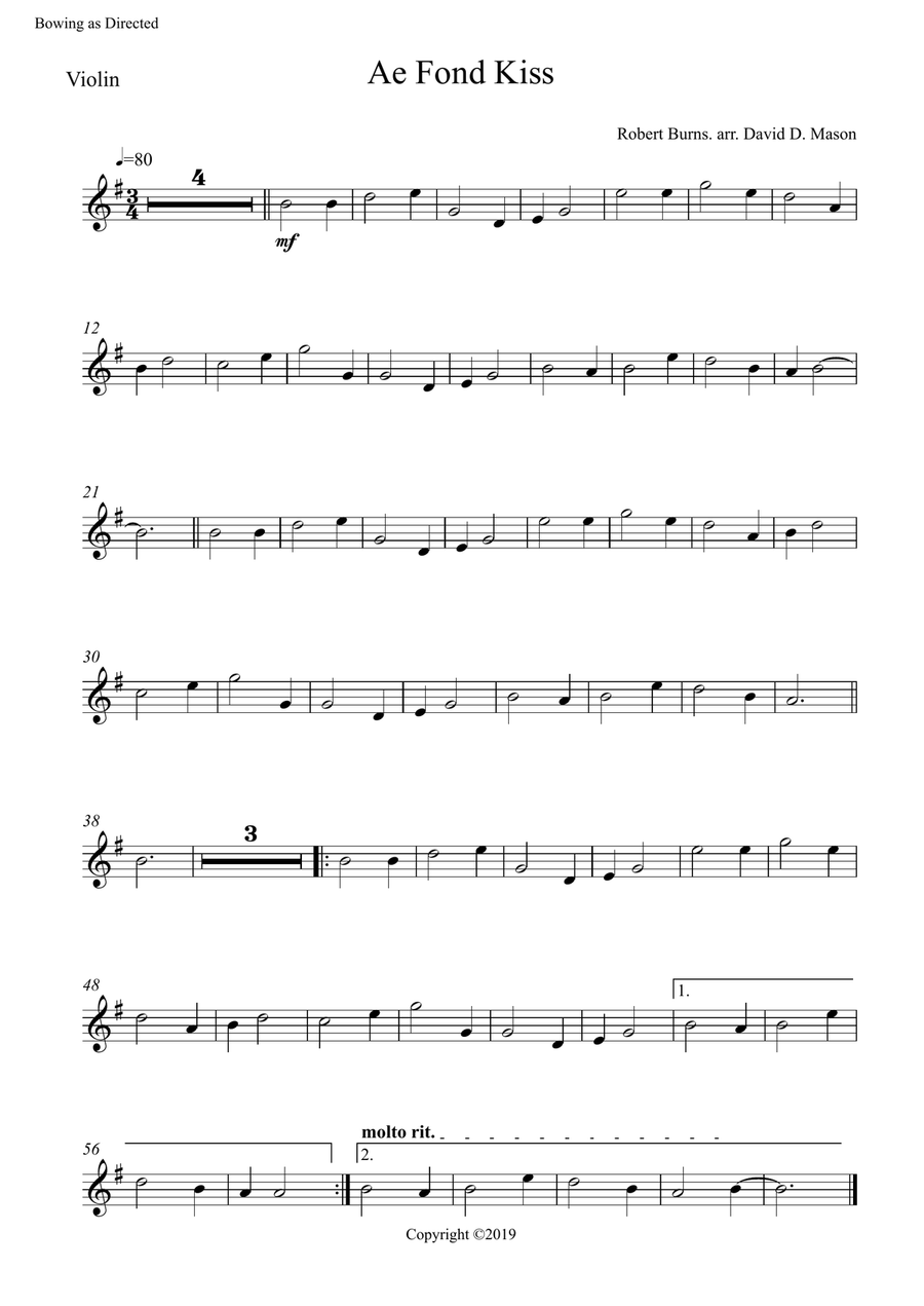 Ae Fond Kiss Ae Fond Kiss Violin Solo scores gallery preview page 1