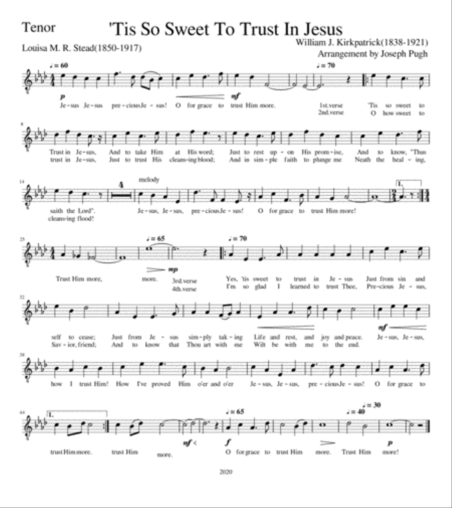 'Tis So Sweet To Trust In Jesus 4-Part scores gallery preview page 1