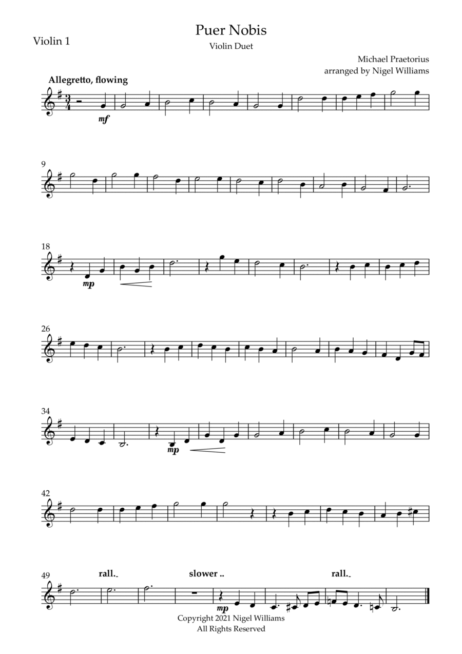 Puer Nobis String Duet scores gallery preview page 1