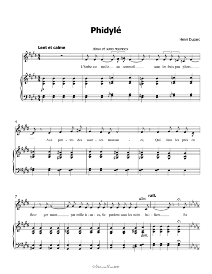 Phidylé, by Henri Duparc, in E Major Voice scores gallery preview page 3