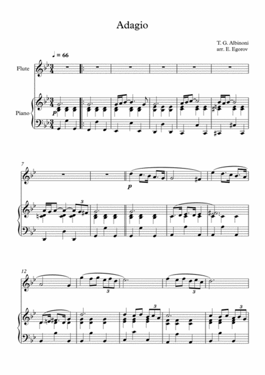 Adagio (In G Minor), Tomaso Giovanni Albinoni, For Flute & Piano image number null