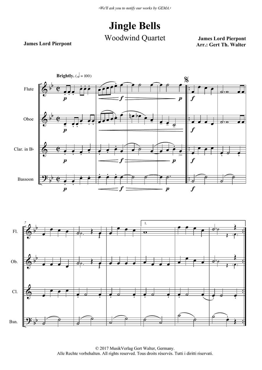Jingle Bells Woodwind Quartet scores gallery preview page 1