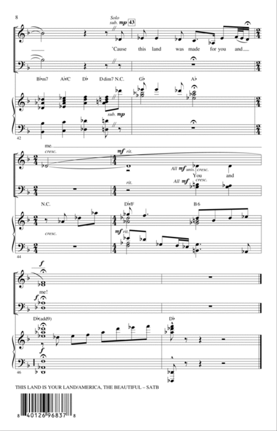 This Land Is Your Land/America, The Beautiful 4-Part scores gallery preview page 6