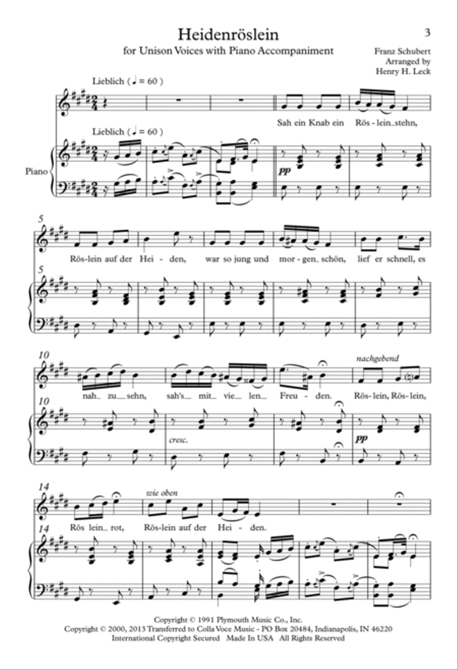 Heidenröslein Unison Choir scores gallery preview page 2