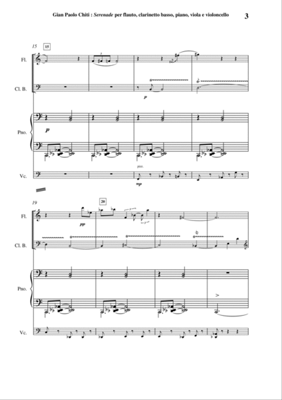 Gian Paolo Chiti: Serenade for Flute, bass clarinet, viola, violoncello and piano Small Ensemble scores gallery preview page 3