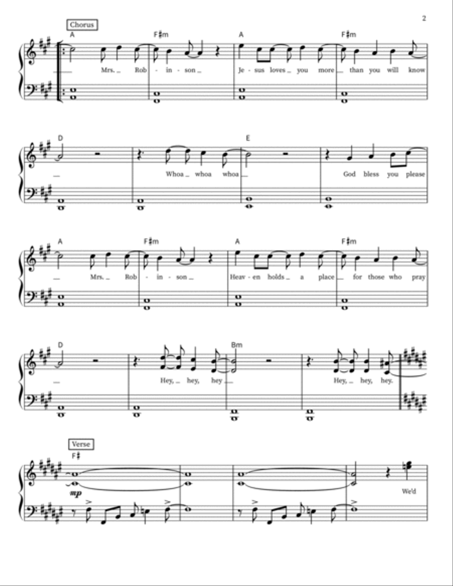 Mrs. Robinson Piano Solo scores gallery preview page 2