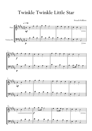 Twinkle Twinkle Little Star in B Major for Flute and Cello (Violoncello) Duo. Easy.