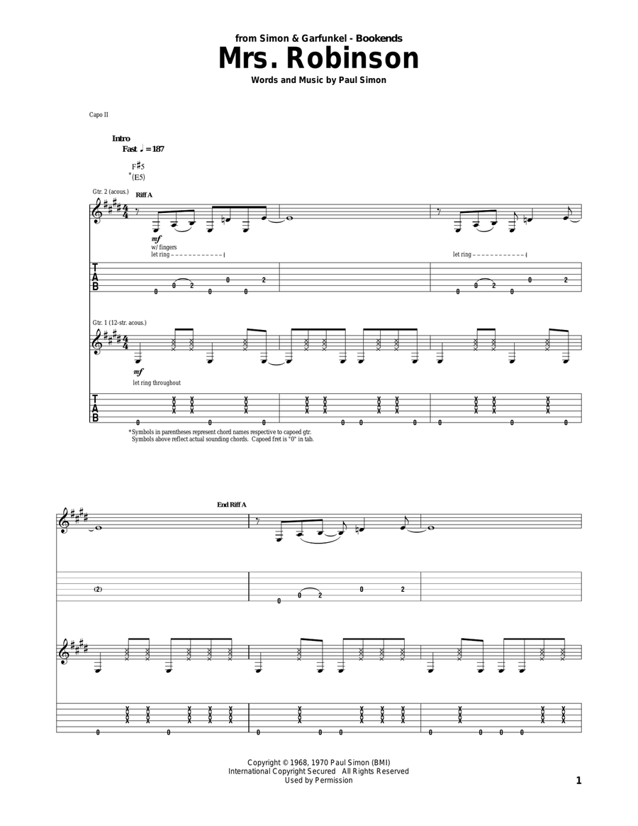 Mrs. Robinson Acoustic Guitar scores gallery preview page 1