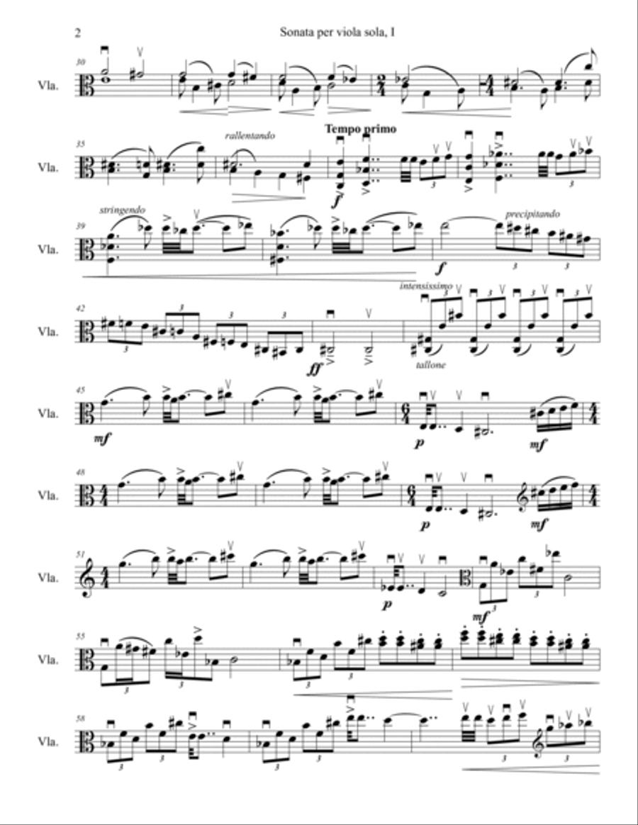 Sonata per viola sola, I: Rabbia Viola Solo scores gallery preview page 2