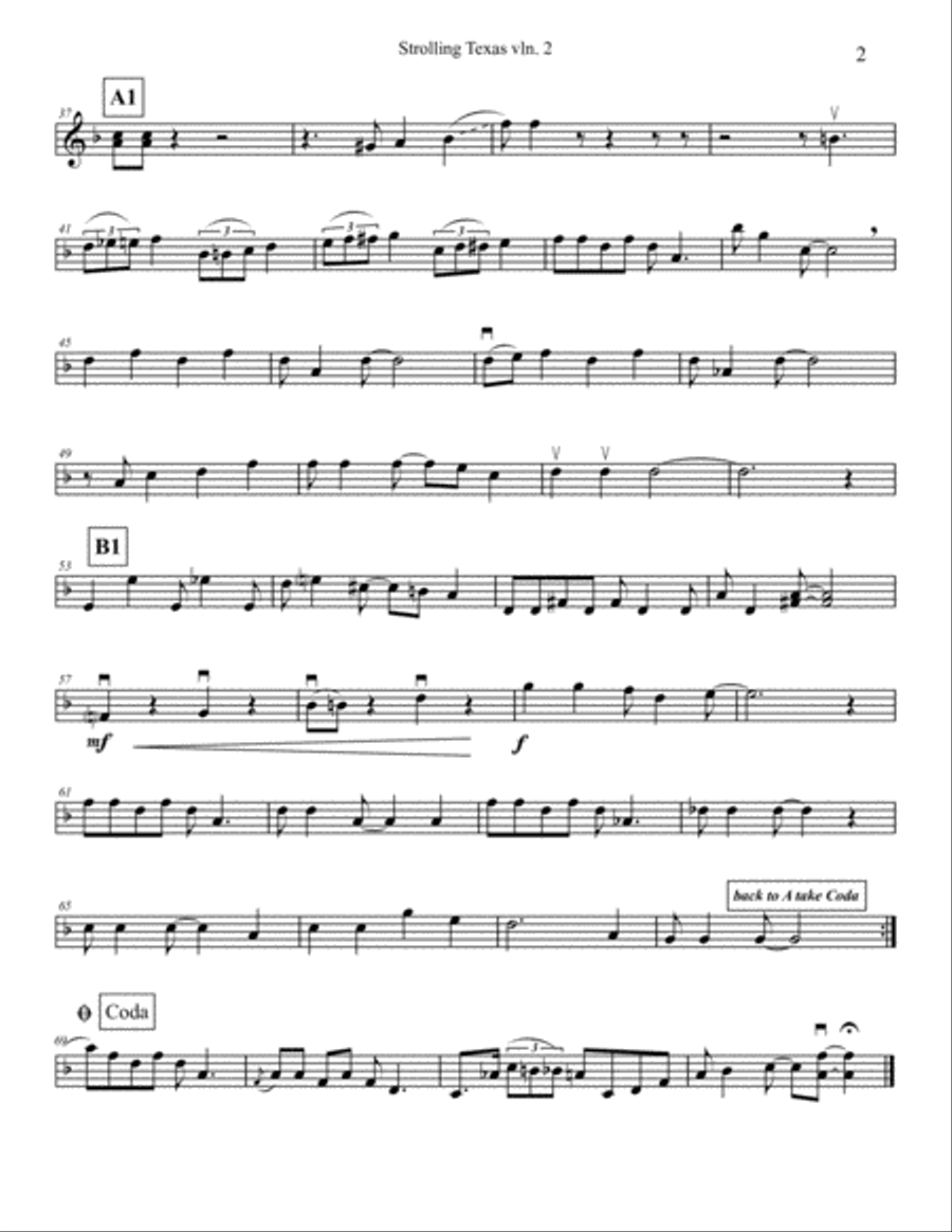 Strolling Texas (in the style of Bob Wills) for string quartet String Quartet scores gallery preview page 2